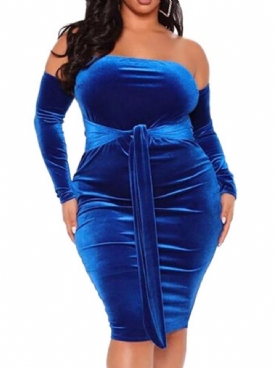 Knielange Effen Bodycon-Jurk Met Veters En Lange Mouwen Plus maat