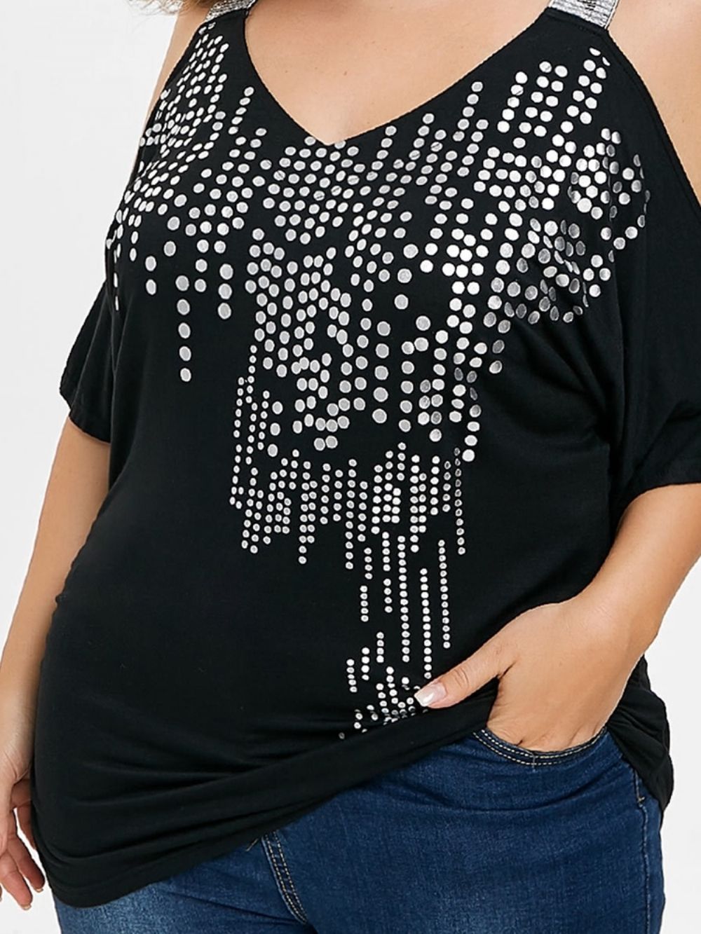 Off-Shoulder Polka Dots Plus maat Zomer T-Shirt