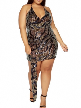 Pailletten Boven De Knie Mouwloze Western Bodycon Jurk Grote Maat