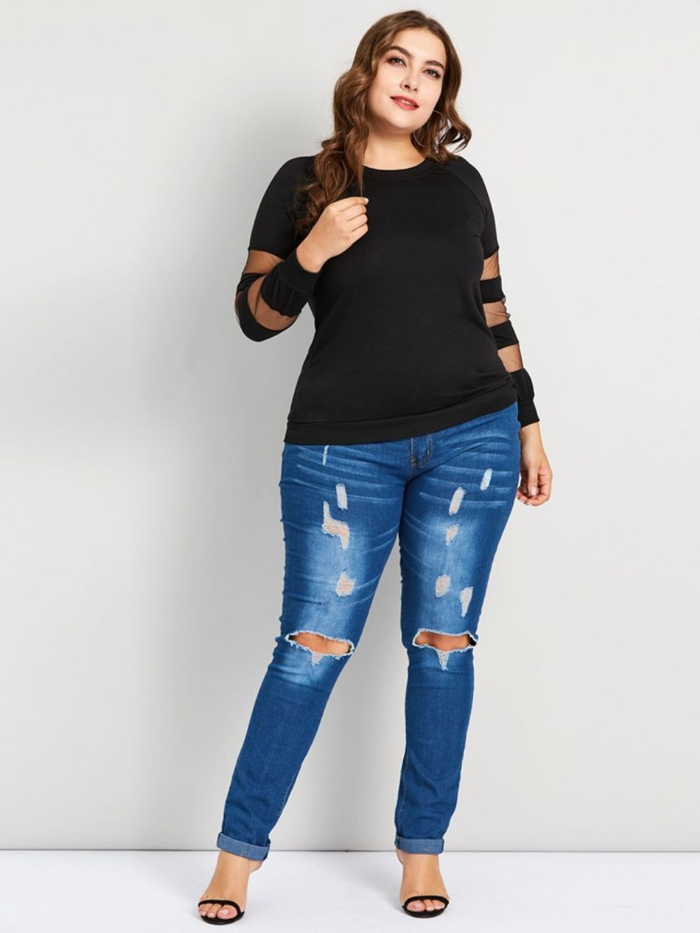 Patchwork Mesh Plus maat Casual T-Shirt