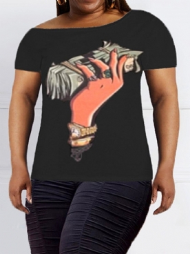 Plus maat Halflange Handgeschilderde Slank Casual T-Shirt Met Korte Mouwen