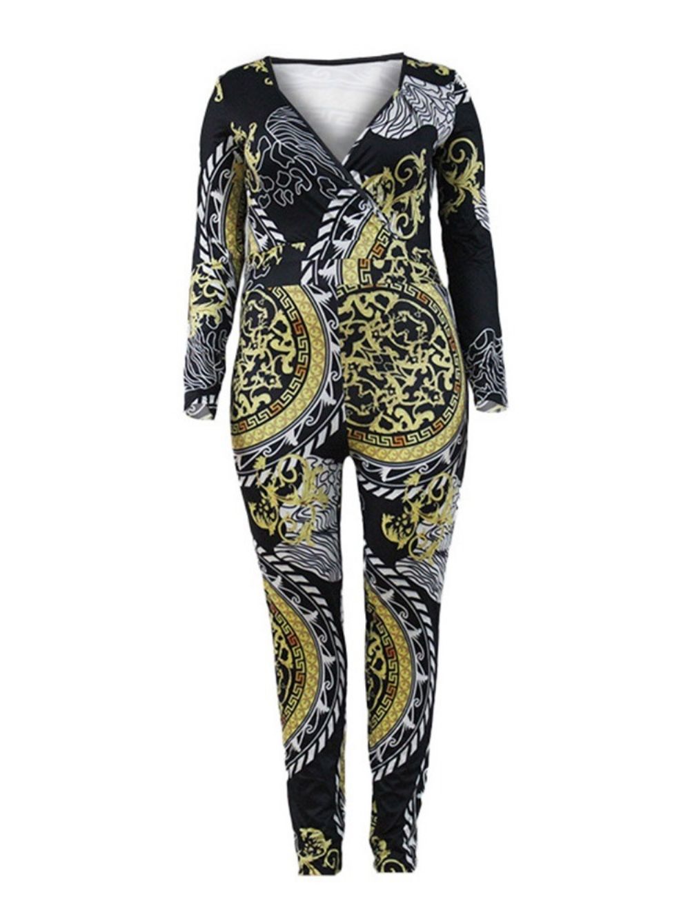 Plus maat Kleurblok Skinny Jumpsuit Met Hoge Taille En Volledige Lengte Print