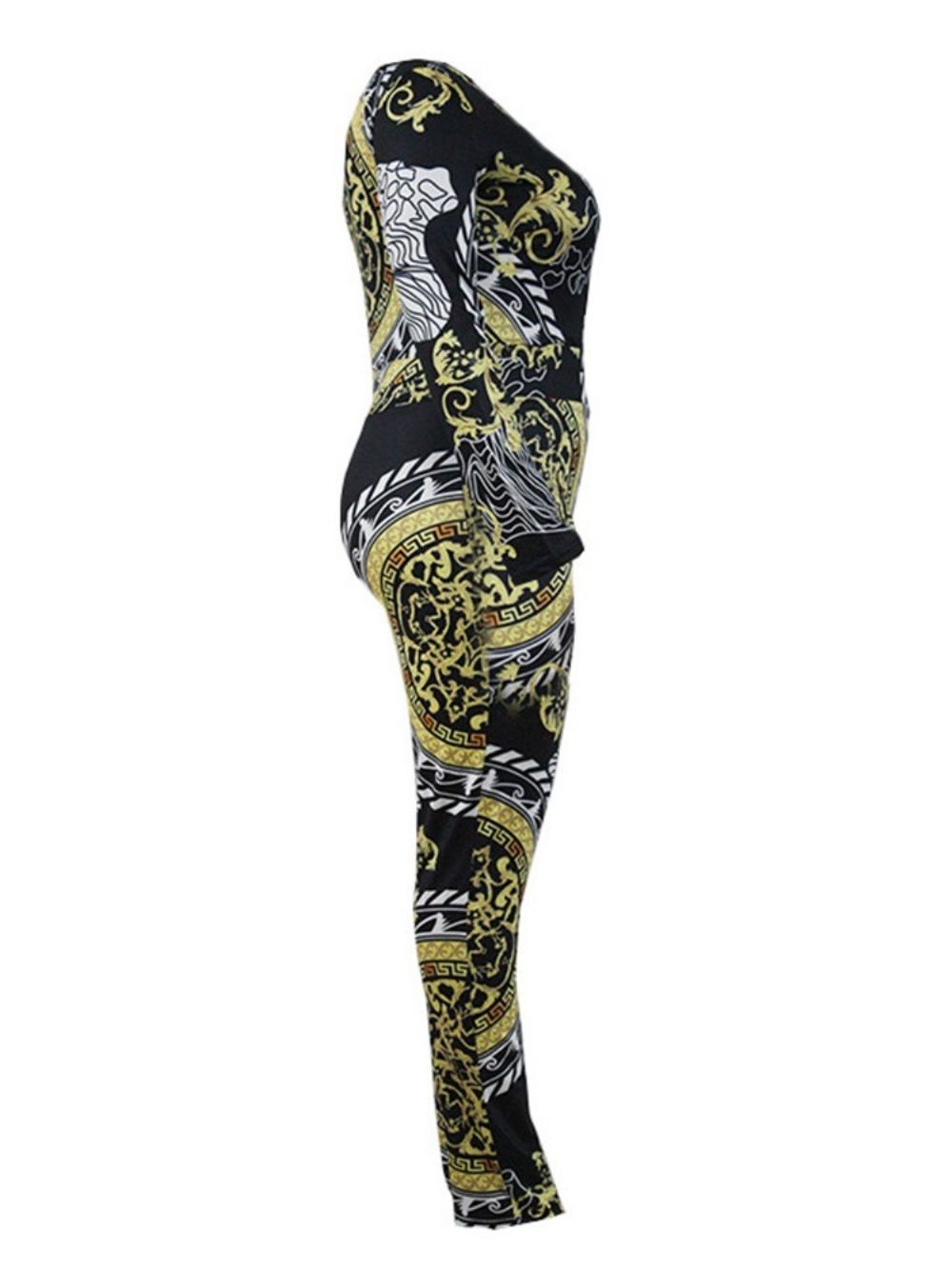 Plus maat Kleurblok Skinny Jumpsuit Met Hoge Taille En Volledige Lengte Print