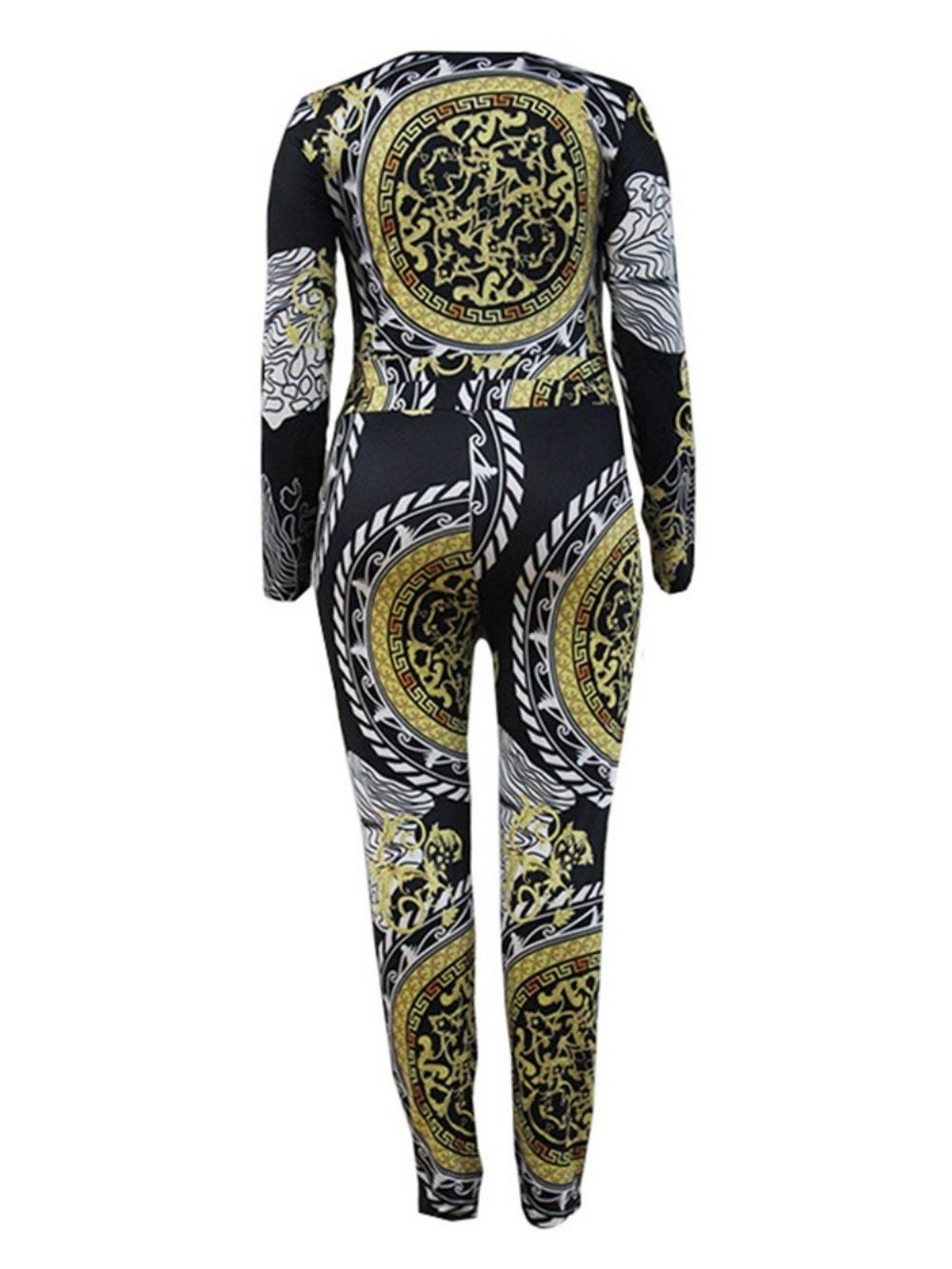 Plus maat Kleurblok Skinny Jumpsuit Met Hoge Taille En Volledige Lengte Print