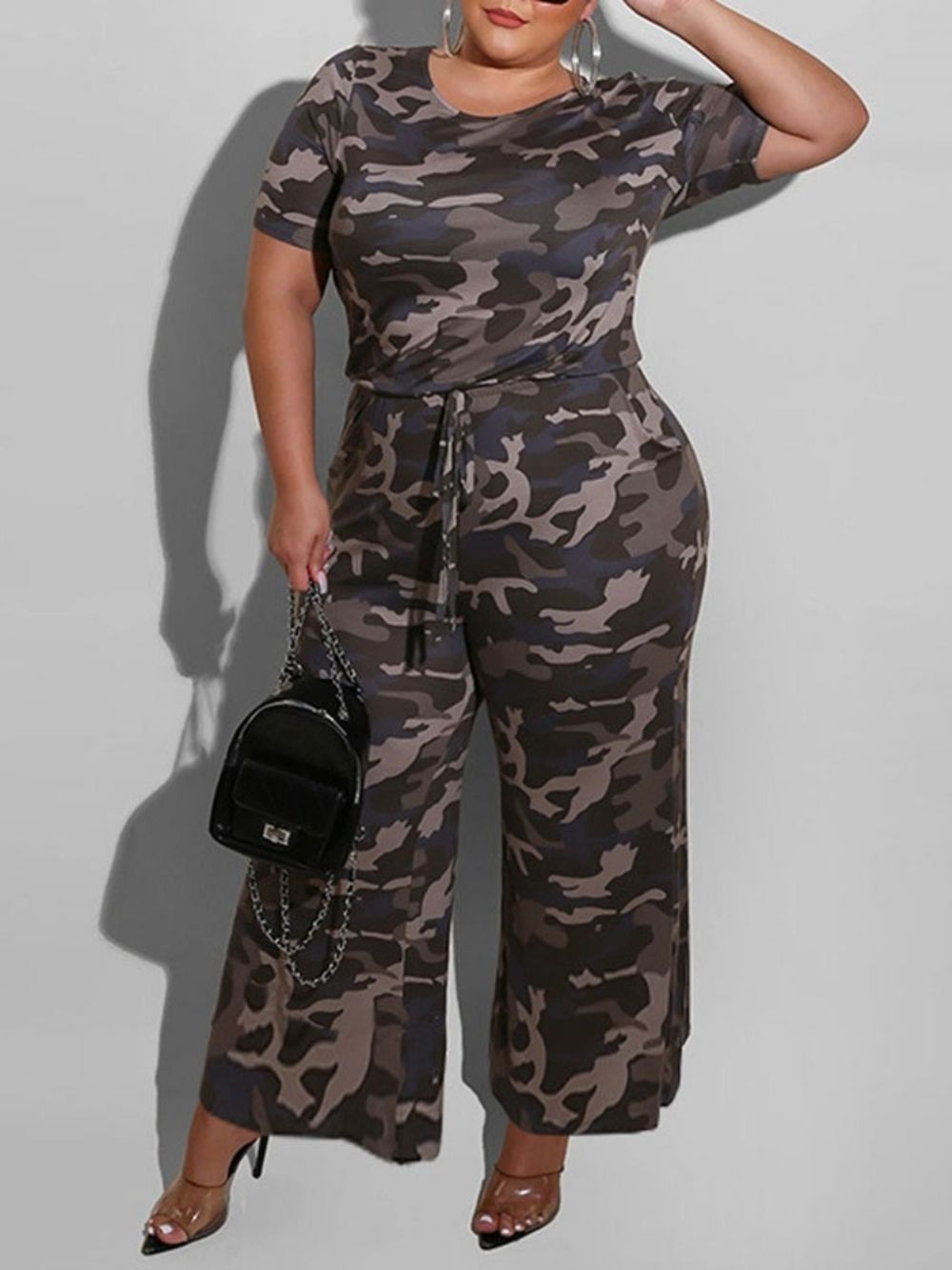 Plus maat Print Volledige Lengte Camouflage Slim Wijde Pijpen Jumpsuit