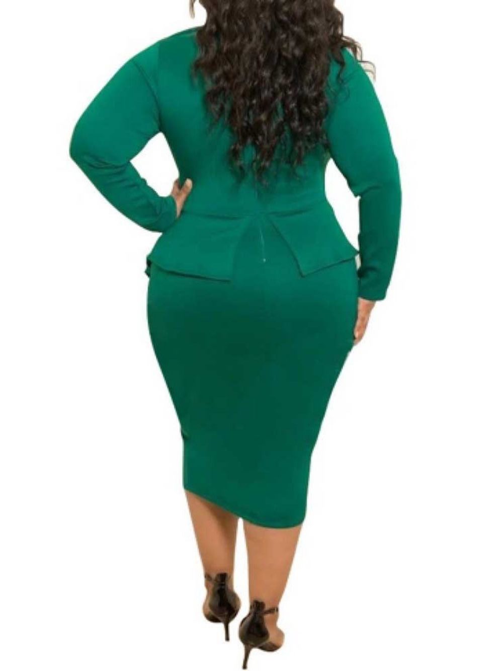 Plus maat Strikkraag Halfhoge Bodycon Jurk Met Hoge Taille En Lange Mouwen