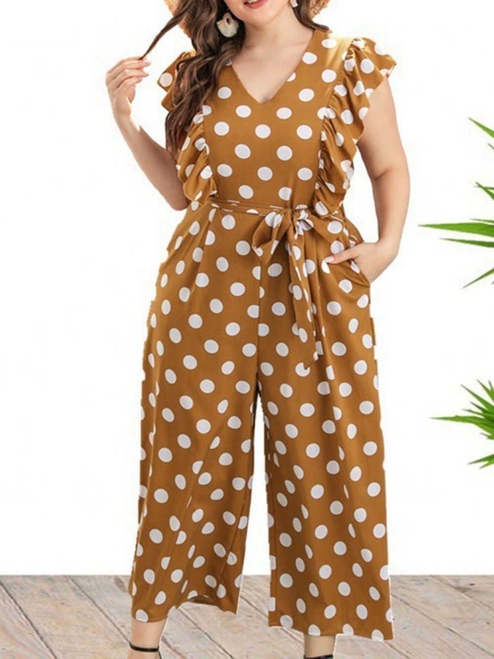 Polka Dots Enkellange Office Lady dames jumpsuit grote maat