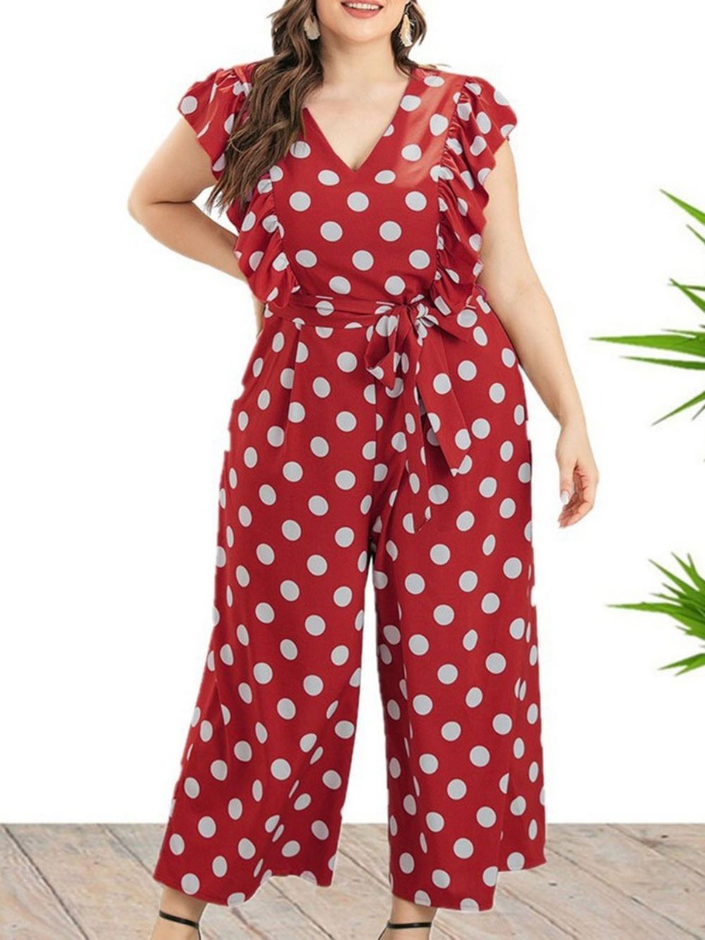 Polka Dots Enkellange Office Lady dames jumpsuit grote maat