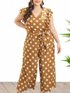 Polka Dots Enkellange Office Lady dames jumpsuit grote maat