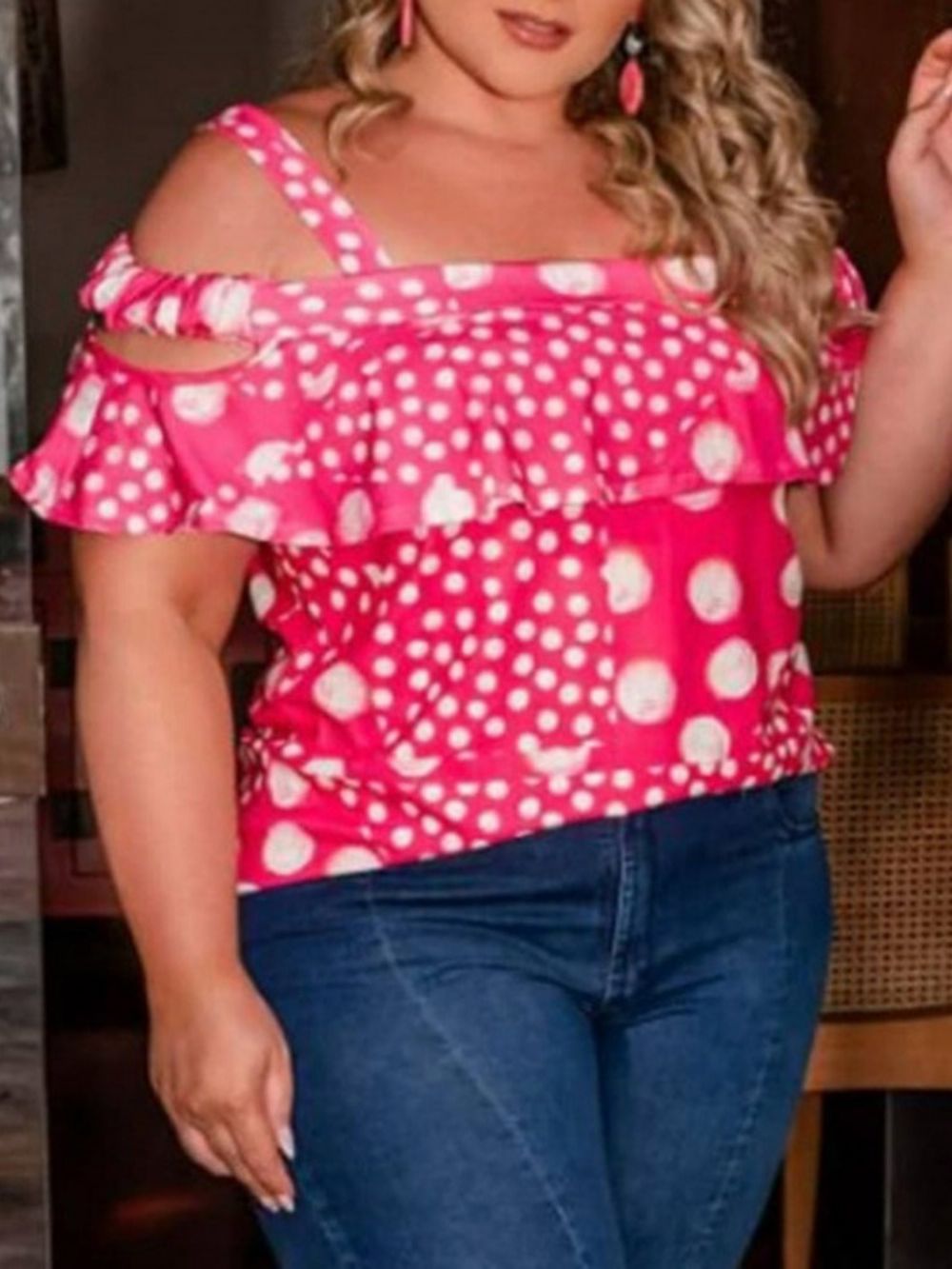 Polka Dots Short Sleeve Standard Summer Sweet Dames-T-Shirt