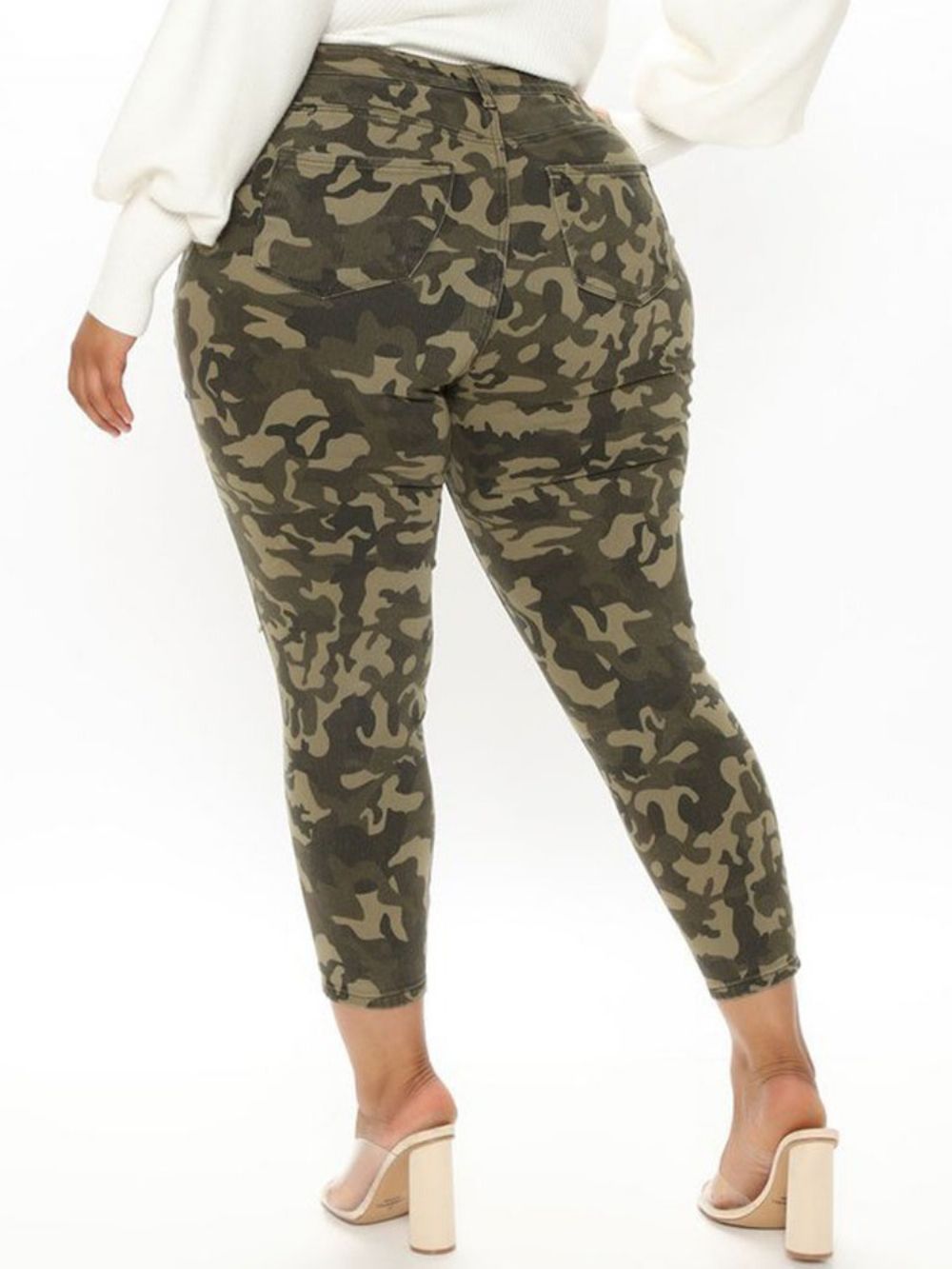 Skinny Hole Camouflage Potlood Broek Enkellange Damesbroek Plus Maat