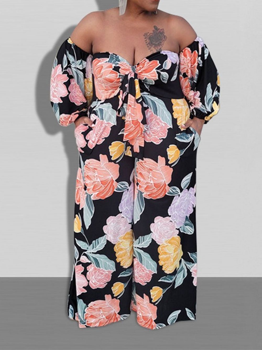 Slanke Jumpsuit Dames Met Volledige Lengte En Bloemen Plus maat