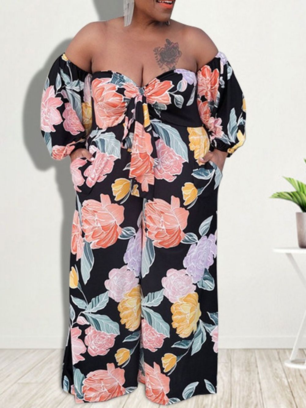 Slanke Jumpsuit Dames Met Volledige Lengte En Bloemen Plus maat