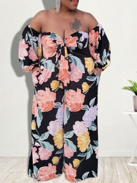 Slanke Jumpsuit Dames Met Volledige Lengte En Bloemen Plus maat