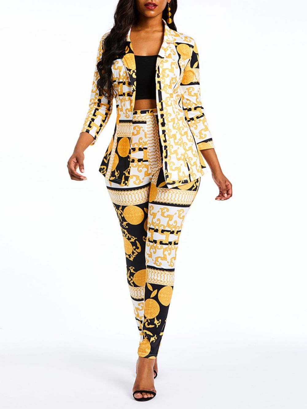 Afrikaanse Print Mode Geometrische Blazer En Potlood Broek Formele Pakken Dames