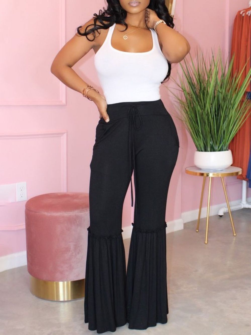 Broeken Color Block Western Bellbottoms Tweedelige Damessets