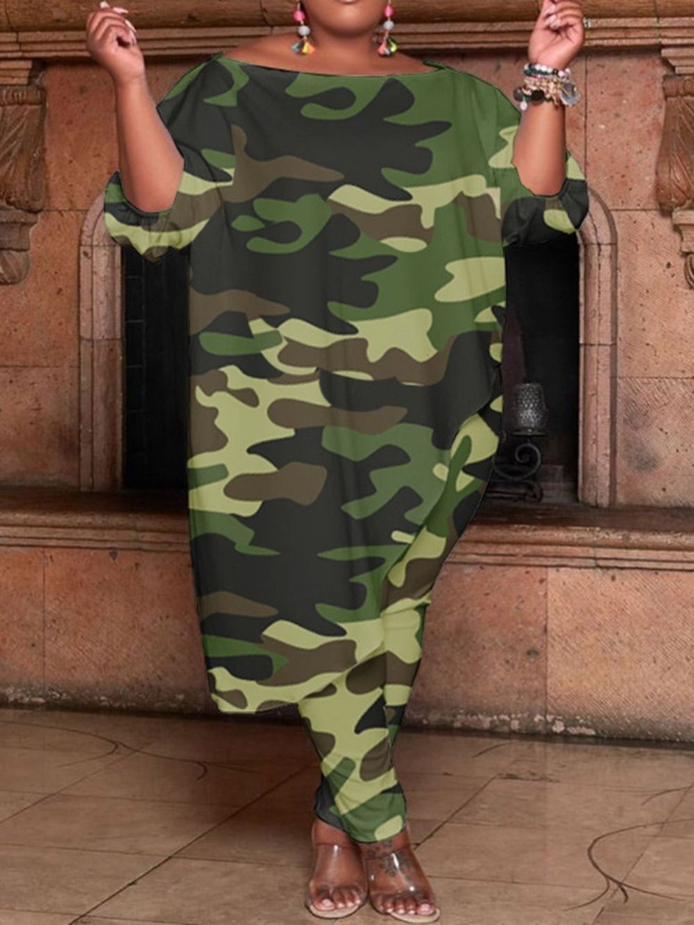 Camouflage Mode T-Shirt Pullover Off Shoulder Tweedelige Sets