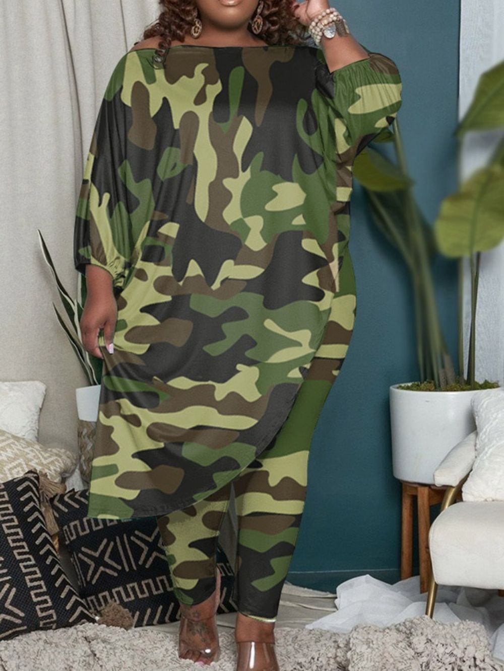 Camouflage Mode T-Shirt Pullover Off Shoulder Tweedelige Sets