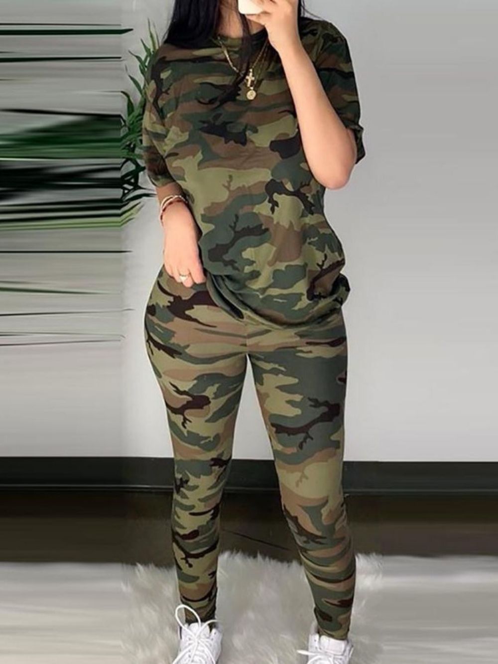 Casual Broek Camouflage Pullover Tweedelige Damessets Broekenset