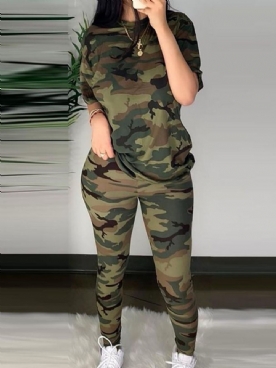 Casual Broek Camouflage Pullover Tweedelige Damessets Broekenset