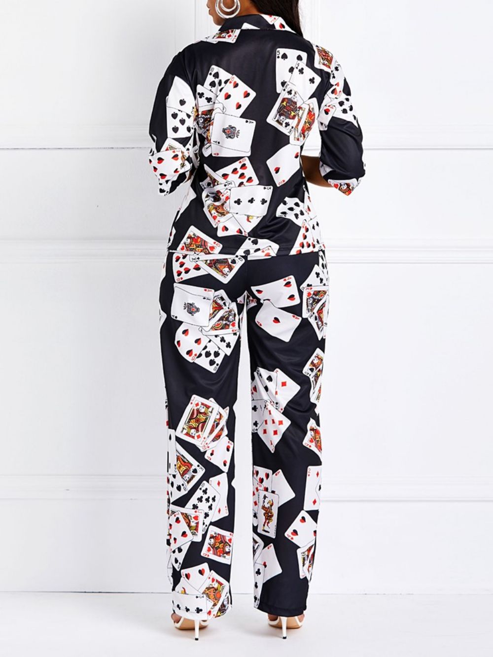 Color Block Poker Rechte Losse Hemd En Broek Tweedelige Sets