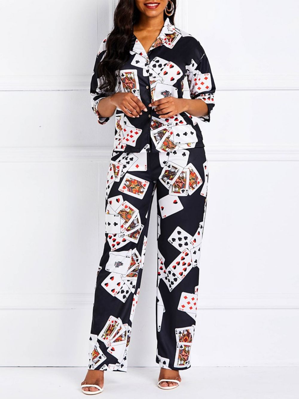 Color Block Poker Rechte Losse Hemd En Broek Tweedelige Sets