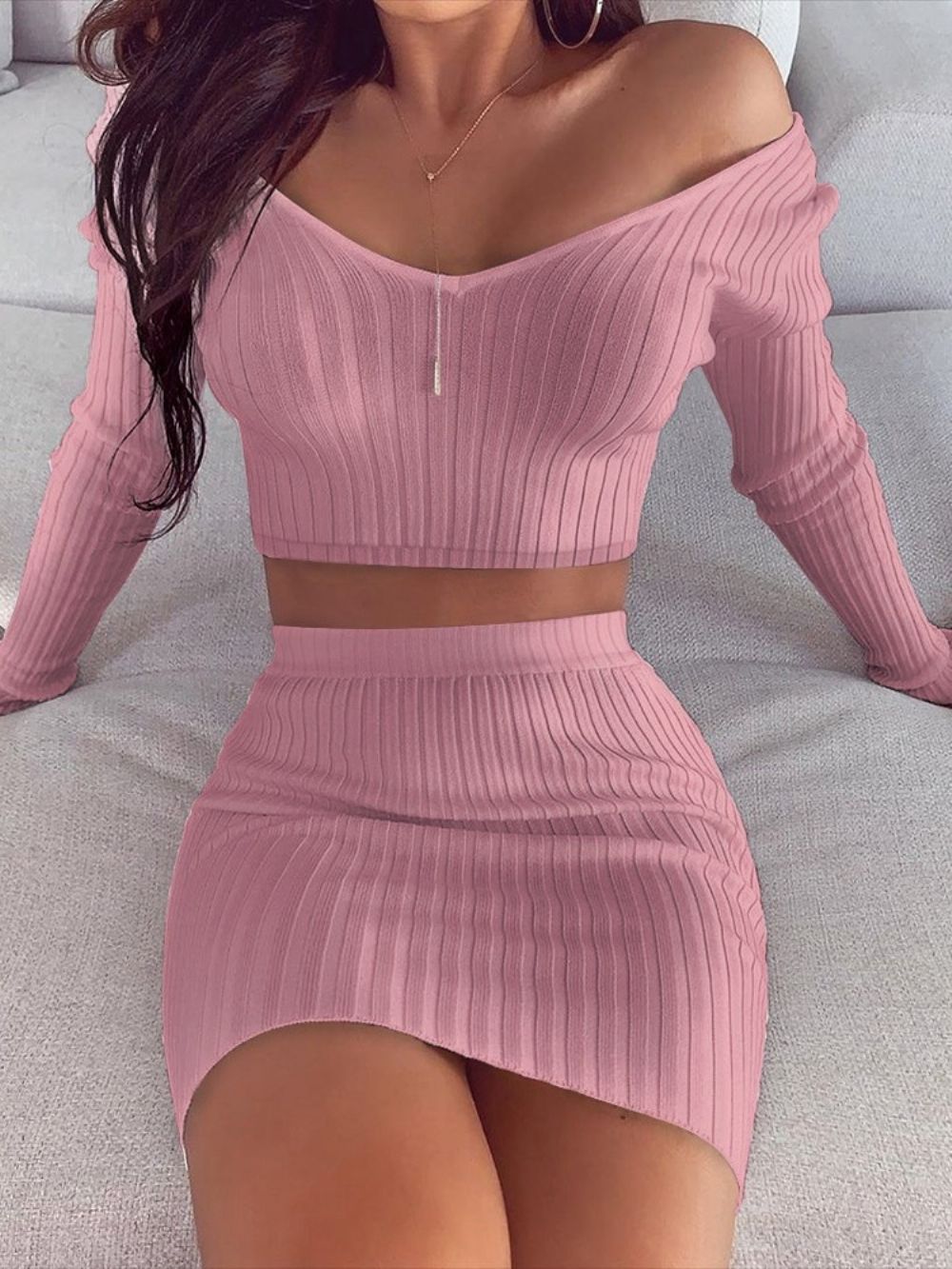 Effen Trui Sexy Pullover Bodycon Tweedelige Sets