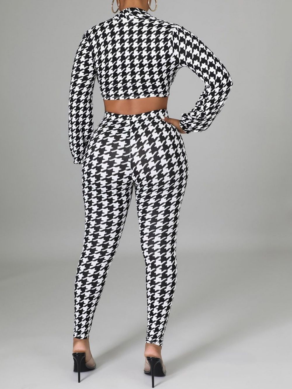 Enkellange Broek Houndstooth Mode Potloodbroek Met Veters Tweedelige Sets