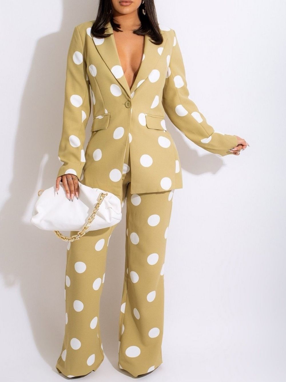 Office Lady Button Blazer Suit Met Lange Mouwen En Volledige Lengte