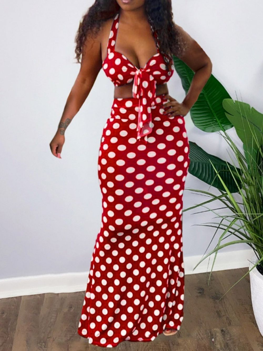 Polka Dots Sexy Patchwork Bodycon Tweedelige Damessets