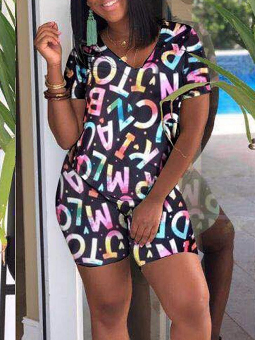 Print Letter Westerse Trui Potloodbroek Tweedelige Sets Shorts Dames