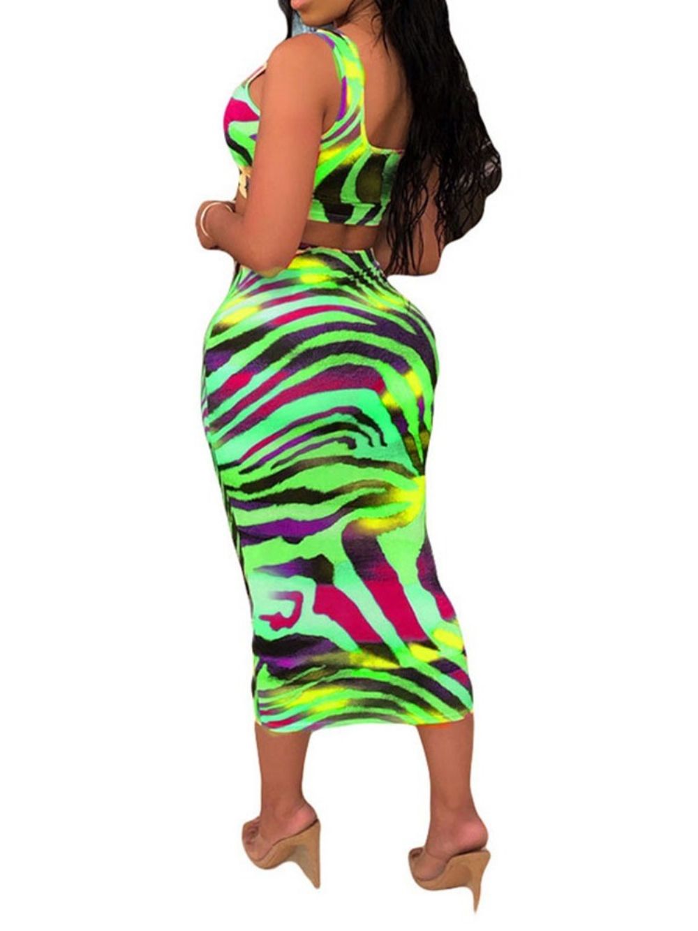 Rok Met Print Westerse Vierkante Hals Bodycon Tweedelige Damessets