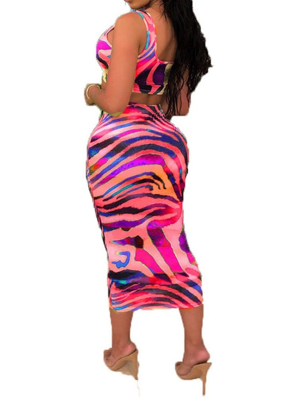 Rok Met Print Westerse Vierkante Hals Bodycon Tweedelige Damessets