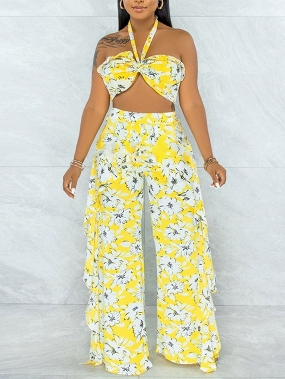 Sexy Bloemen Broek Wijde Pijpen Tweedelige Sets Damesbroeken Set