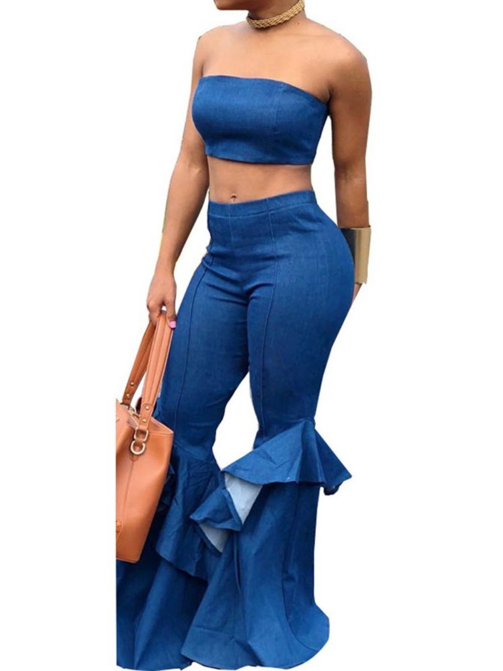 Sexy Broek Backless Bellbottoms Pullover Tweedelige Sets Denim Broekset