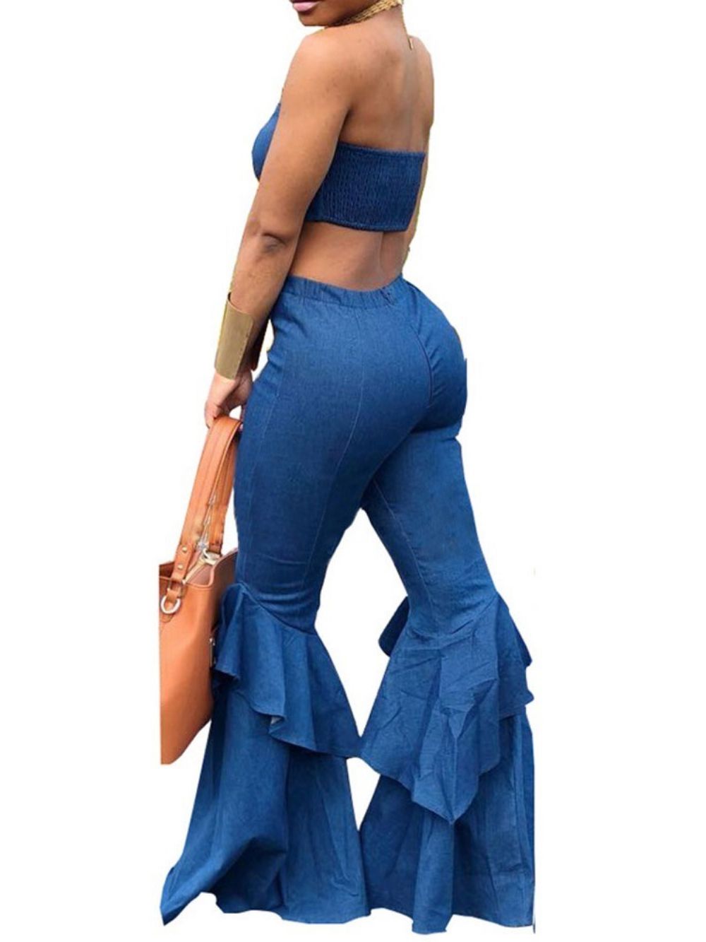 Sexy Broek Backless Bellbottoms Pullover Tweedelige Sets Denim Broekset