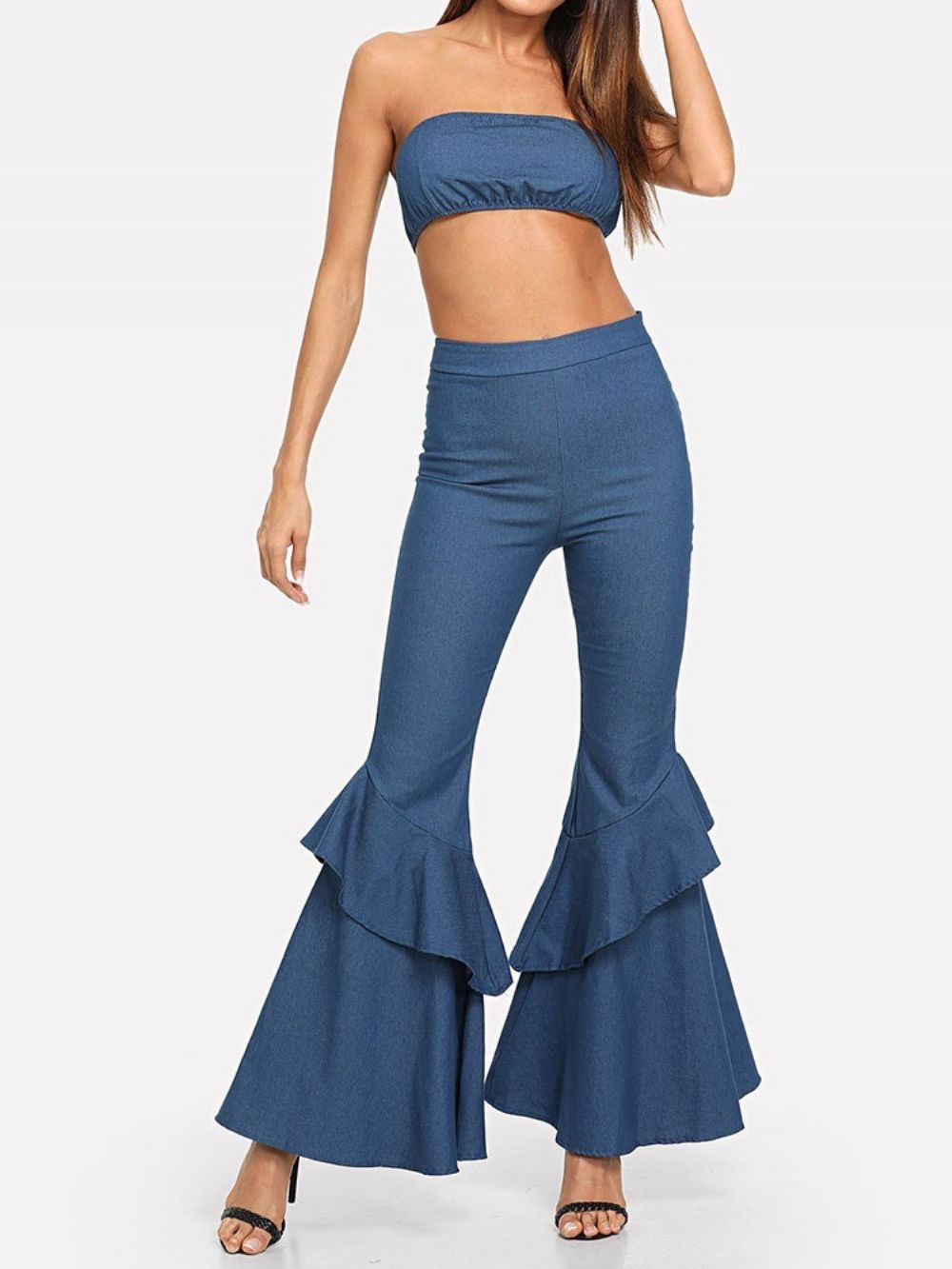 Sexy Broek Backless Bellbottoms Pullover Tweedelige Sets Denim Broekset