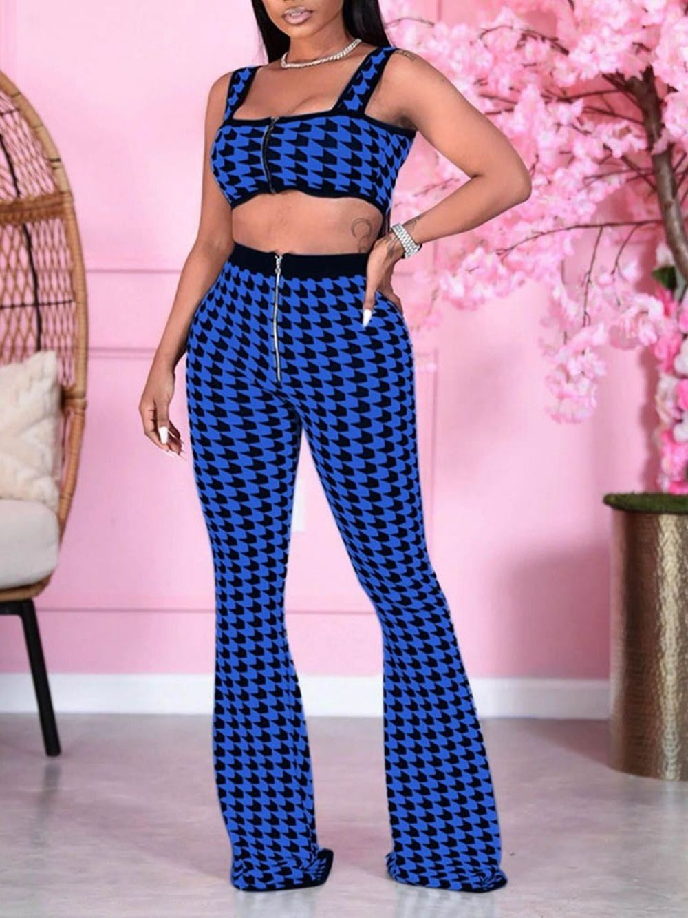 Sexy Broek Print Bellbottoms Rits Tweedelige Damessets