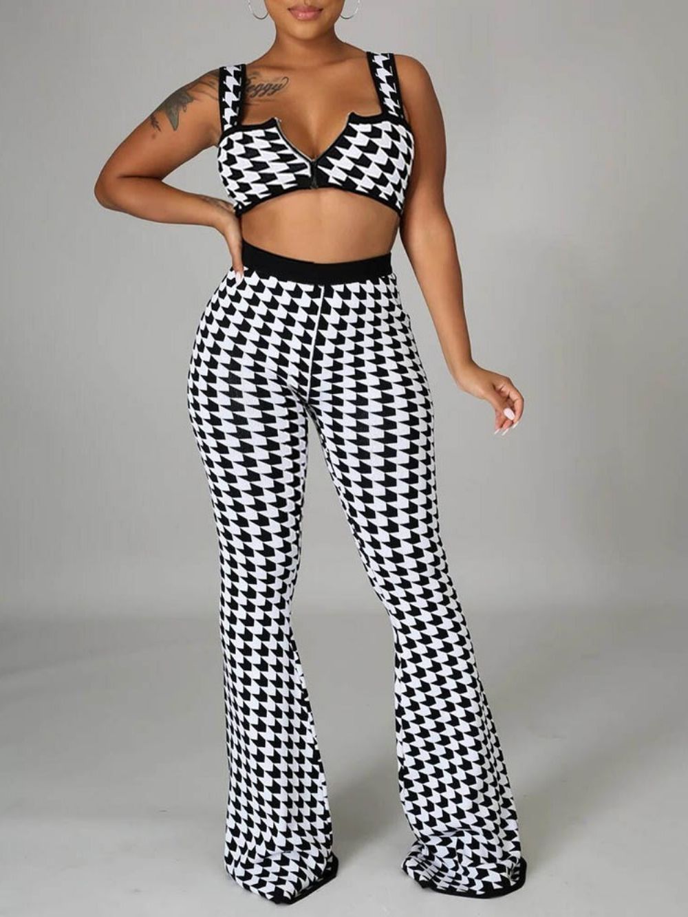 Sexy Broek Print Bellbottoms Rits Tweedelige Damessets