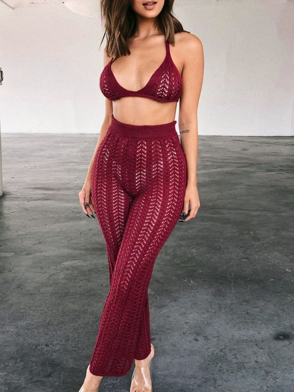 Sexy Effen Broek Bellbottoms Tweedelige Damessets