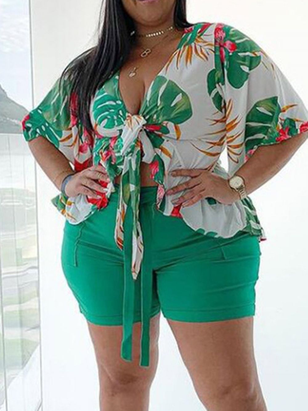 Shorts Sexy Gebloemde Potloodbroek Met Veters Tweedelige Damessets