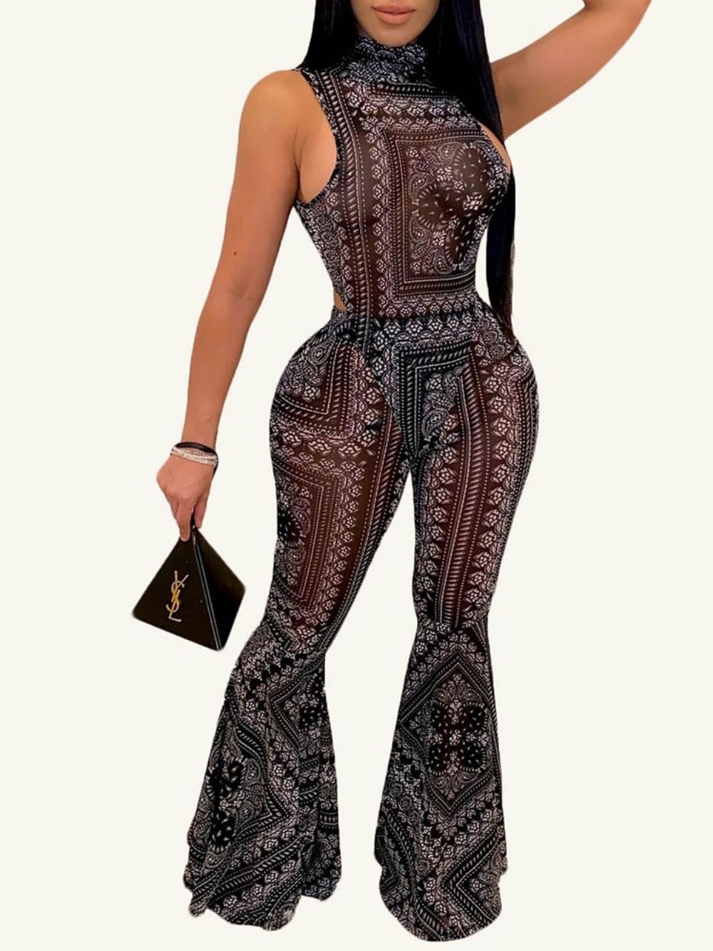 Westerse Jumpsuit Met Print Coltrui Wijde Pijpen Tweedelige Damessets