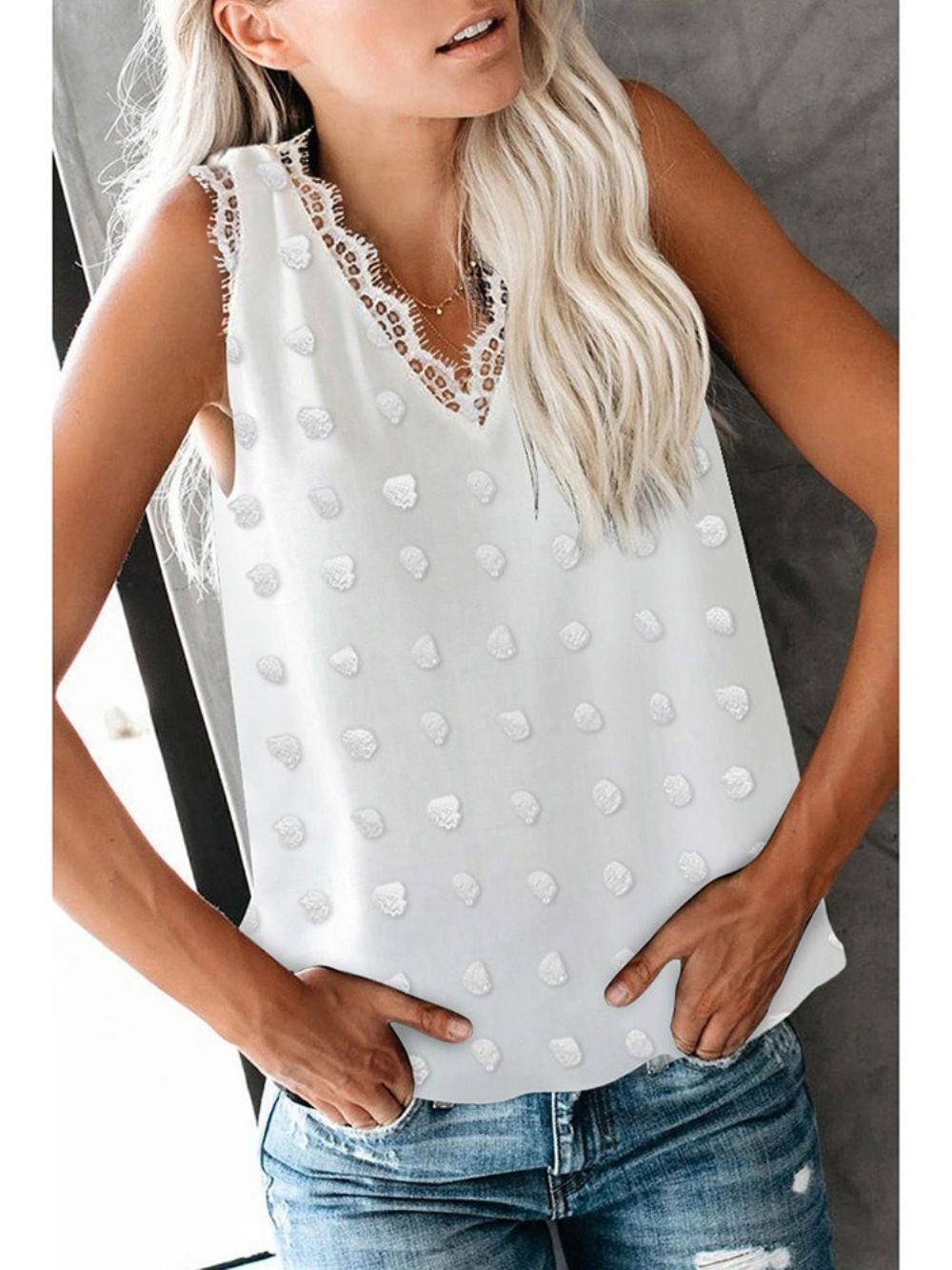 Patchwork Zomer Polyester Witte Standaard Tanktop Dames