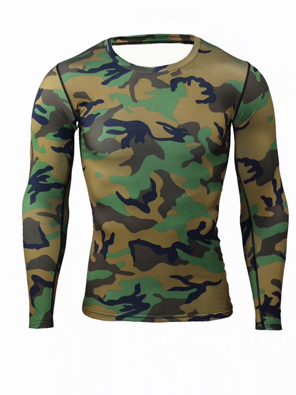 Camouflage Ademende Patchwork Sporttops Met Lange Mouwen Heren