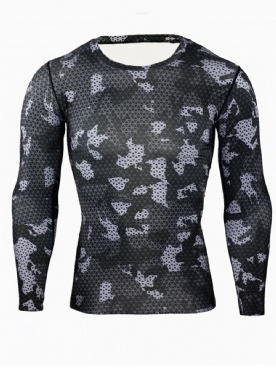 Camouflage Ademende Patchwork Sporttops Met Lange Mouwen Heren