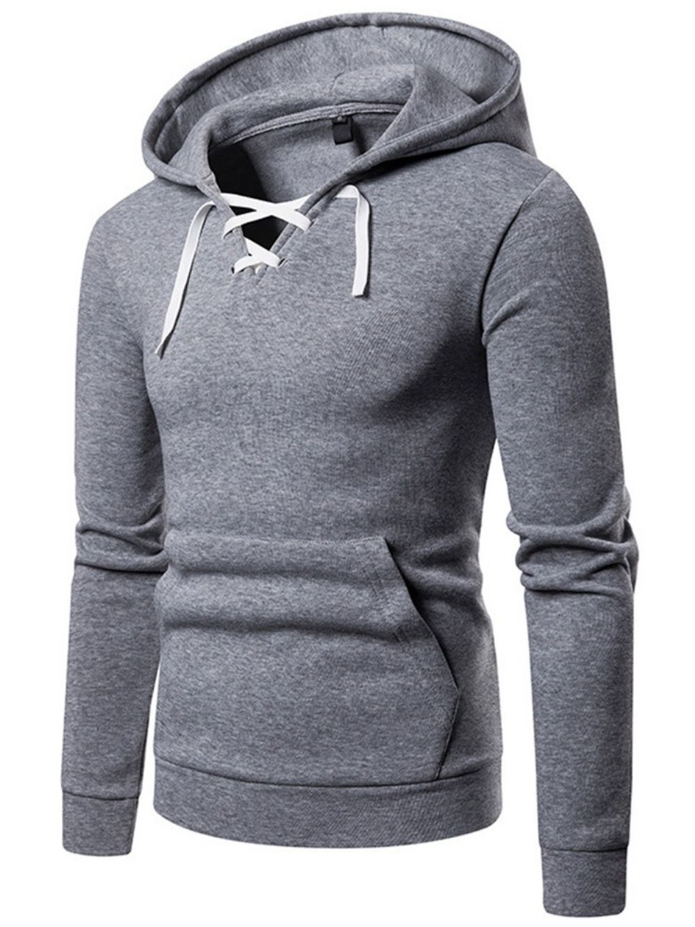 Casual Herenhoodies Met Effen Veters En Capuchon