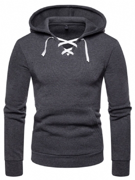 Casual Herenhoodies Met Effen Veters En Capuchon