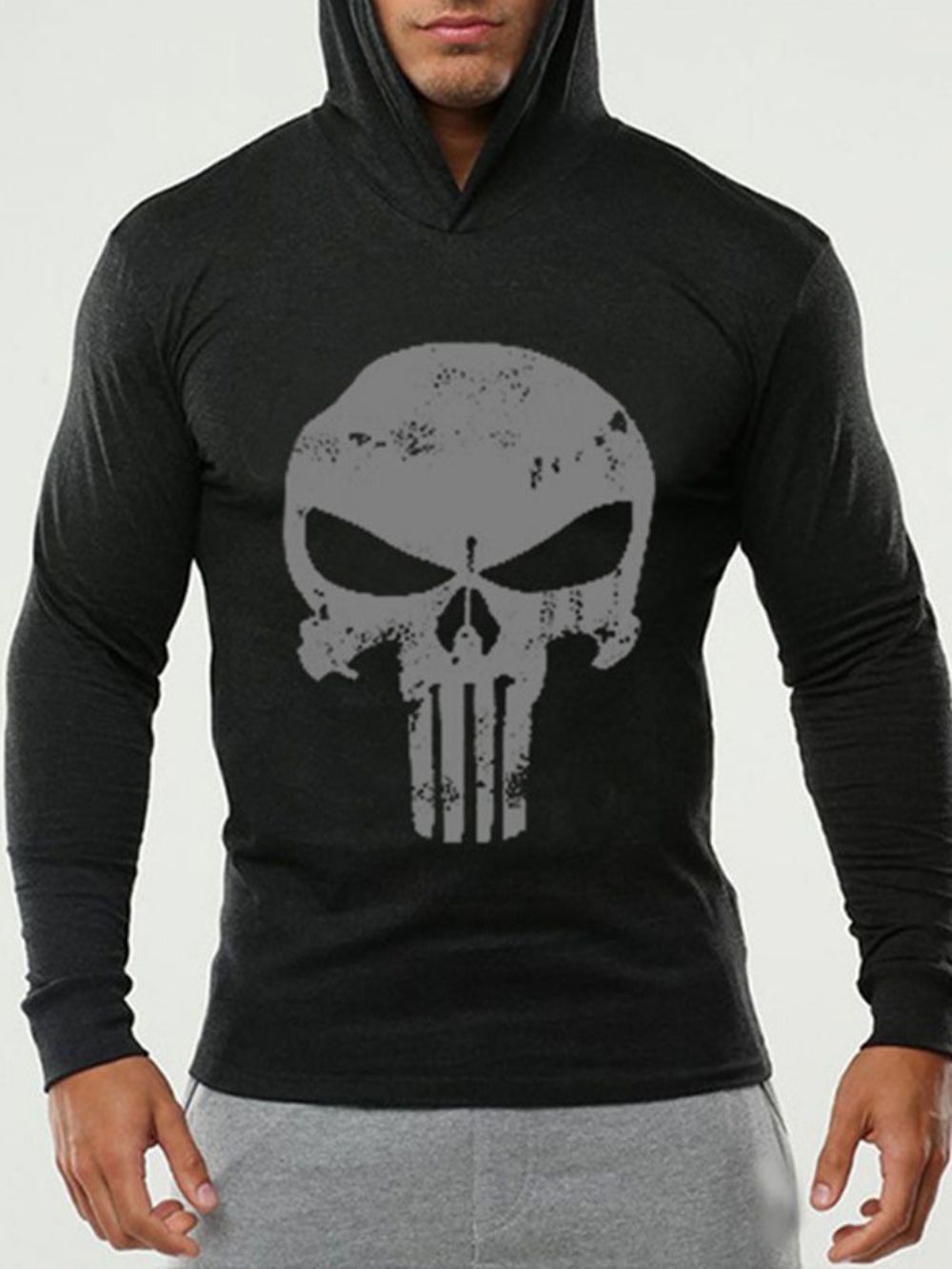 Dunne Skull Slim-Herenpulloverhoodies Met Print