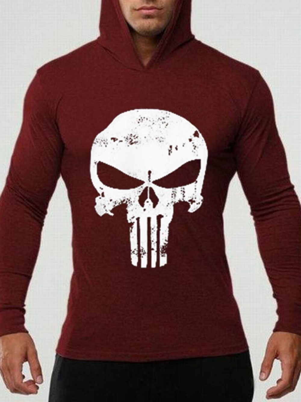 Dunne Skull Slim-Herenpulloverhoodies Met Print