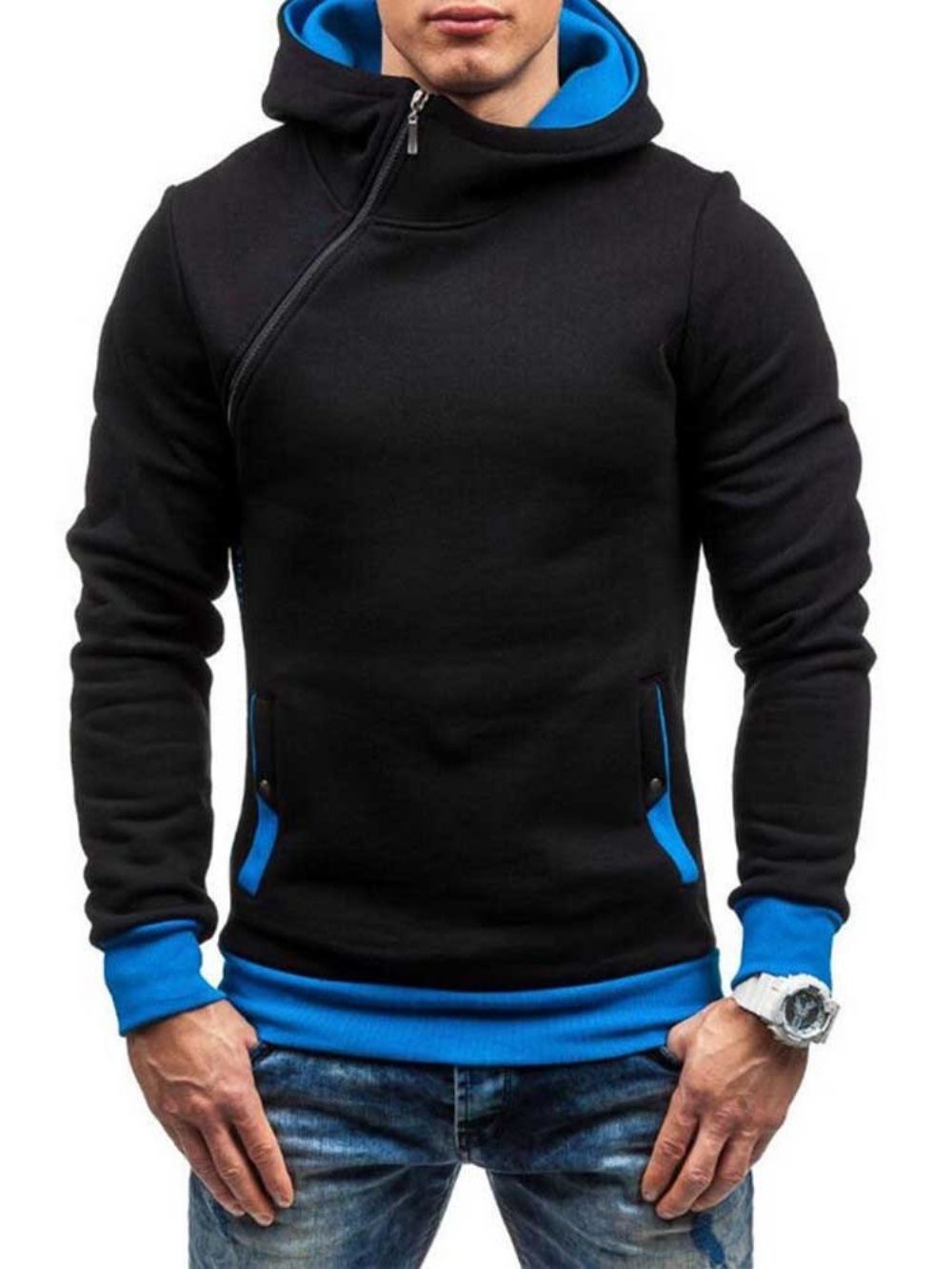 Herenhoodies Met Kunstmatige Fleece Kleurblok Ritsstijl